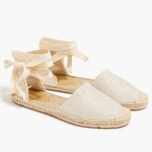 Canvas Ankle-Tie Espadrille Flats in Natural
